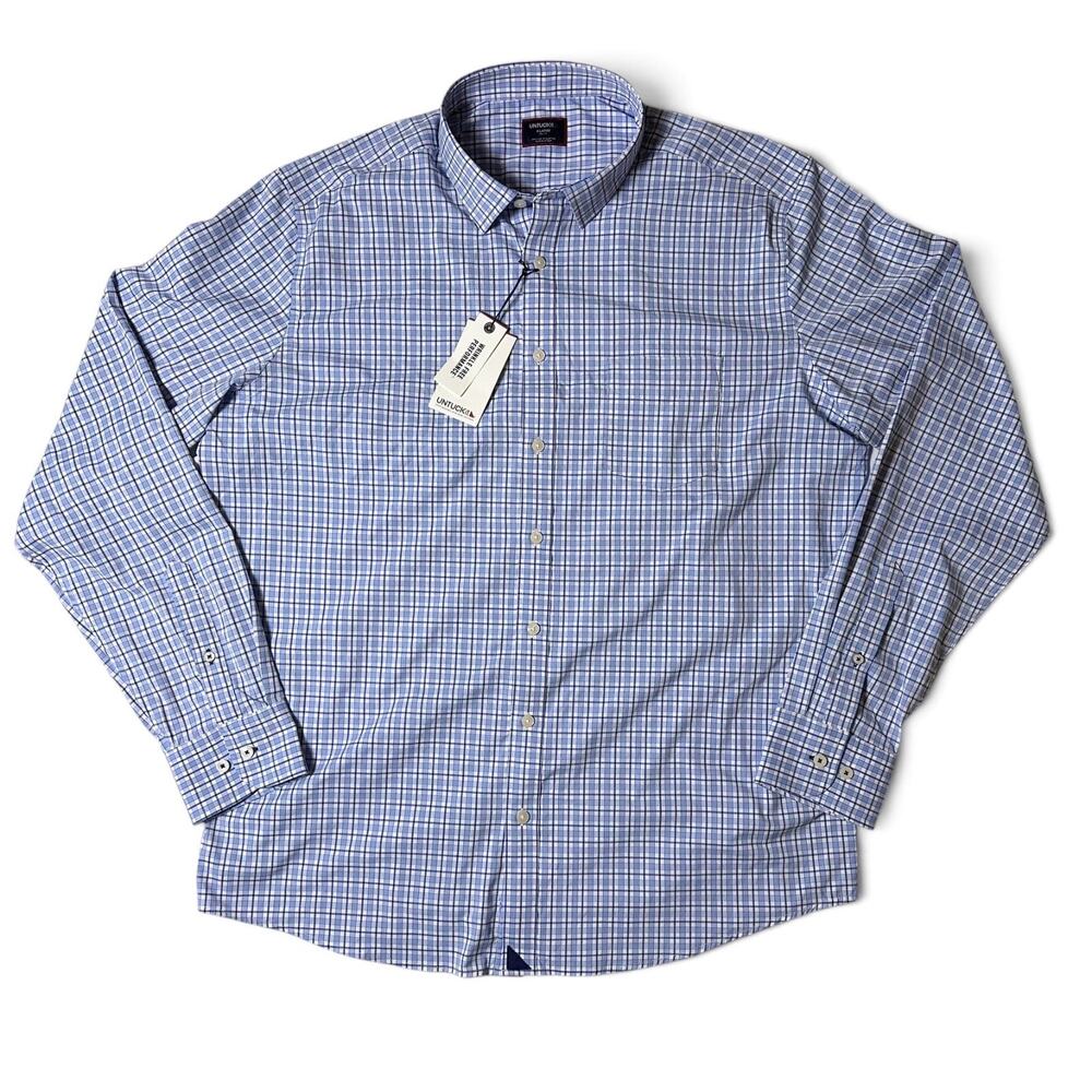 UNTUCKit Kaleb Performance Shirt Mens Size XL Tall Blue Check Button Up XLT NWT